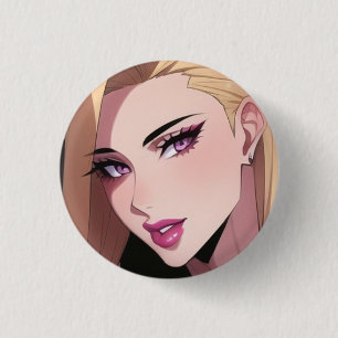 Macaron Rond 2,50 Cm Portrait de fille Webtoon blonde glamour