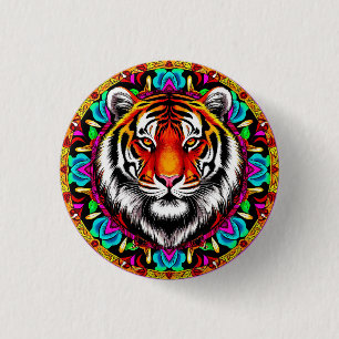 Macaron Rond 2,50 Cm Portrait de tigre avec motif de mandala