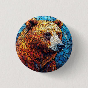 Macaron Rond 2,50 Cm Portrait d'ours coloré dans un art de vitrail