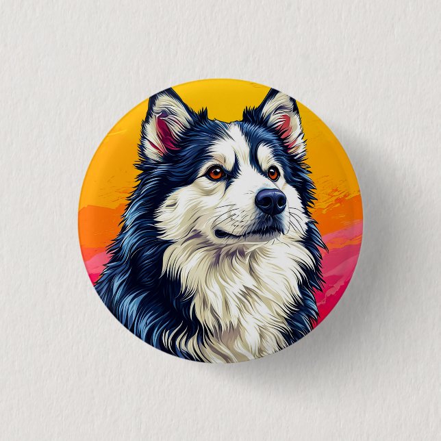 Macaron Rond 2,50 Cm Portrait élégant de Husky avec coucher de soleil v (Devant)