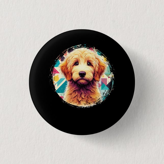 Macaron Rond 2,50 Cm Portrait mignon Goldendoodle Chien sur Doodle Doré (Devant)
