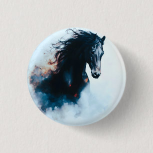 Macaron Rond 2,50 Cm Portrait minimaliste de cheval noir de course