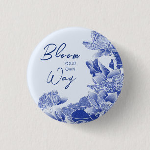 Macaron Rond 2,50 Cm Positive Blossom Quote Blue Flowers Lotus Mandala