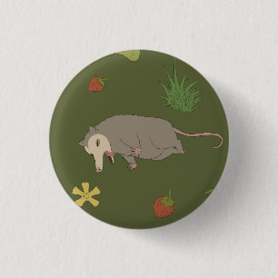 Macaron Rond 2,50 Cm Possum dans un champ de Berry - Jouer mort - en ve