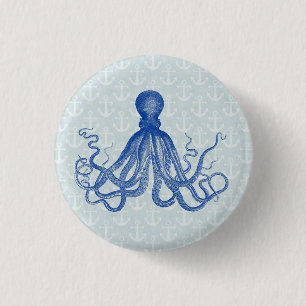 Macaron Rond 2,50 Cm Poulpe bleu vintage avec des Ancres