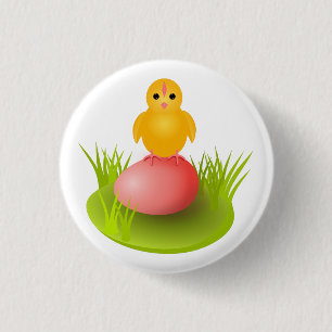 Macaron Rond 2,50 Cm Poussin jaune assis sur un œuf attendant sa sœur