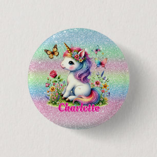 Macaron Rond 2,50 Cm Prairie de licorne scintillante de fleurs sauvages