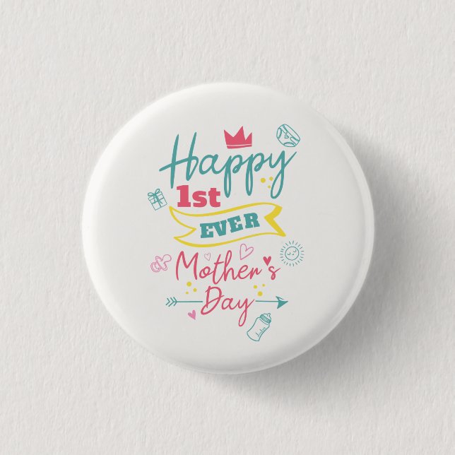 Macaron Rond 2,50 Cm Premier jour des mères 1ère fois maman mignonne (Devant)
