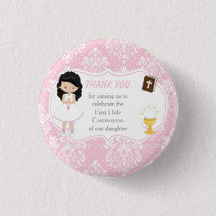 Macaron Rond 2,50 Cm Première communion Black Hair Girl Merci