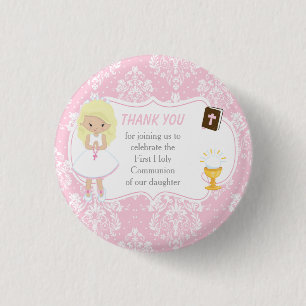 Macaron Rond 2,50 Cm Première Communion Blonde cheveux fille Merci