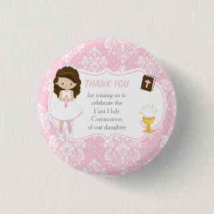 Macaron Rond 2,50 Cm Première Communion Brunette Merci de fille cheveux