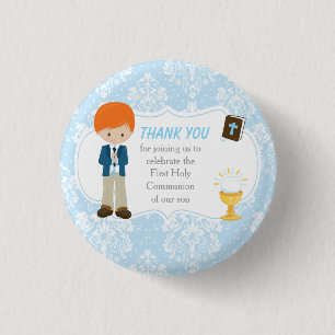 Macaron Rond 2,50 Cm Première communion Red Hair Boy Merci