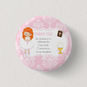 Macaron Rond 2,50 Cm Première Communion Red Hair Girl Merci