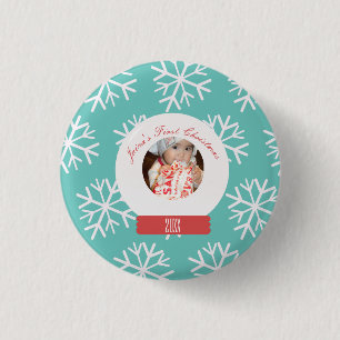 Macaron Rond 2,50 Cm Premiers Snowglobe Snowflakes de Noël pour bébé Tu