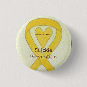 Macaron Rond 2,50 Cm Prévention du suicide Jaune Sensibilisation Ruban
