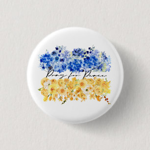 Macaron Rond 2,50 Cm Priez pour la paix. Couleurs du drapeau ukrainien.