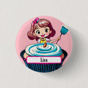 Macaron Rond 2,50 Cm Princesse Cupcake Rose Avec Nametag Personnalisabl