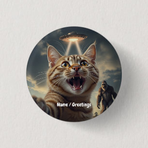 Macaron Rond 2,50 Cm Prise de Selfie Chat avec OVNI et Bigfoot Drôle ca
