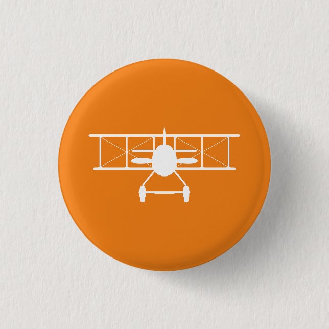 Macaron Rond 2,50 Cm Profil Biplane blanc sur Arrière - plan orange (Devant)