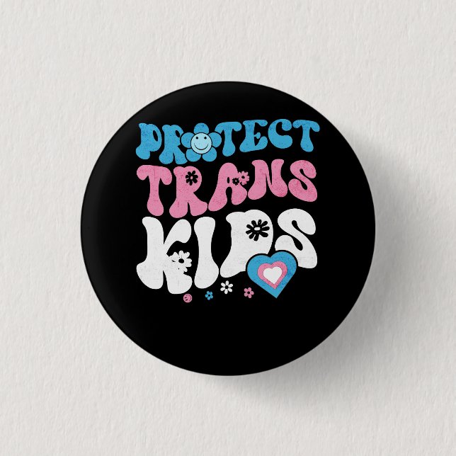 Macaron Rond 2,50 Cm Protéger les enfants transgenres LGBT Pride Transg (Devant)