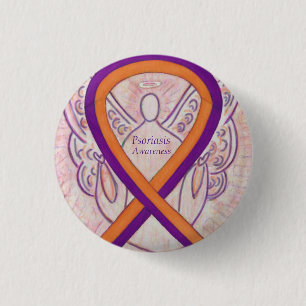 Macaron Rond 2,50 Cm Psoriasis Sensibilisation Ruban Angel Bouton Perso