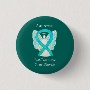 Macaron Rond 2,50 Cm PTSD Sensibilisation Ruban Angle Turquoise Peintur