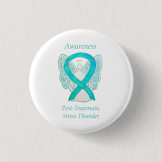 Macaron Rond 2,50 Cm PTSD Sensibilisation Ruban Angle Turquoise Peintur (Devant)