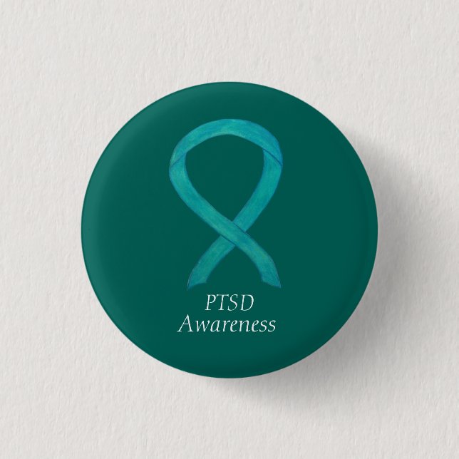 Macaron Rond 2,50 Cm PTSD Sensibilisation Ruban Turquoise Peintures d'a (Devant)