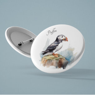 Macaron Rond 2,50 Cm Puffin sur une aquarelle rocheuse, personnalisé