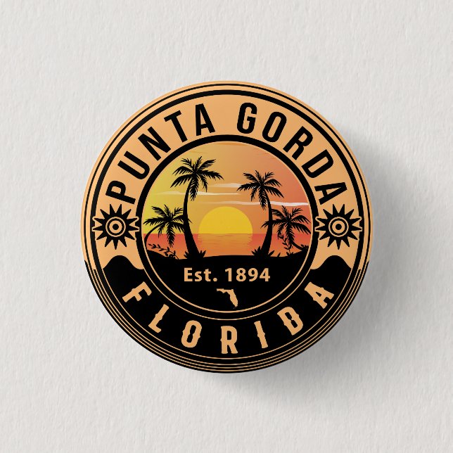 Macaron Rond 2,50 Cm Punta Gorda Florida Retro Sunset Souvenirs (Devant)