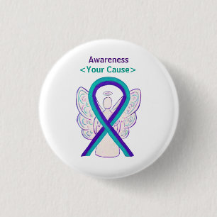 Macaron Rond 2,50 Cm Purple and Teal Awareness Ribbon Angel Pin Button