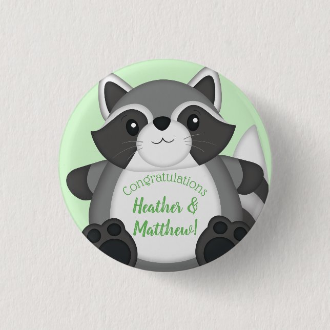 Macaron Rond 2,50 Cm Raccoon Baby shower vert (Devant)