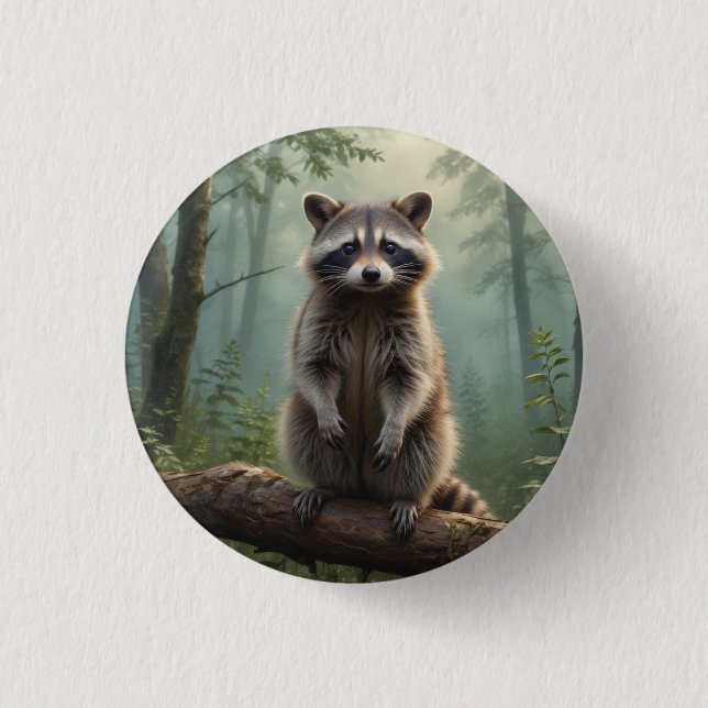 Macaron Rond 2,50 Cm Raccoon dans la forêt (Devant)