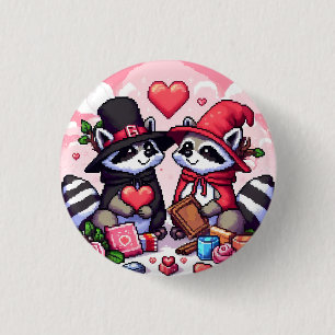 Macaron Rond 2,50 Cm Raccoons dans l'art des pixels amoureux
