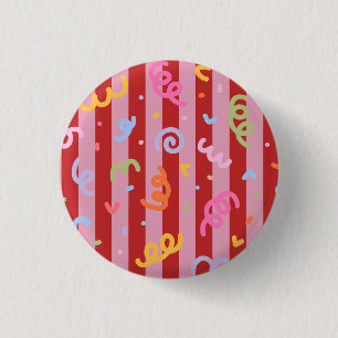 Macaron Rond 2,50 Cm Rayé rose et rouge, avec motif de confettis