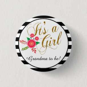 Macaron Rond 2,50 Cm Rayures noires et blanches élégantes avec floral