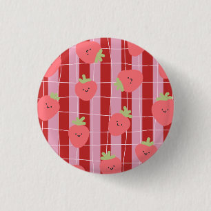 Macaron Rond 2,50 Cm Rayures roses et rouges, avec des fraises