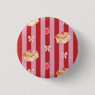 Macaron Rond 2,50 Cm Rayures roses et rouges avec motif de gâteau