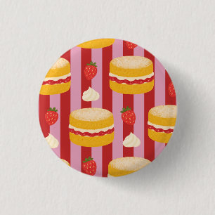 Macaron Rond 2,50 Cm Rayures roses et rouges avec motif de gâteau