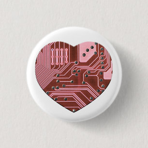 Macaron Rond 2,50 Cm Red Heart Circuit Board Valentines