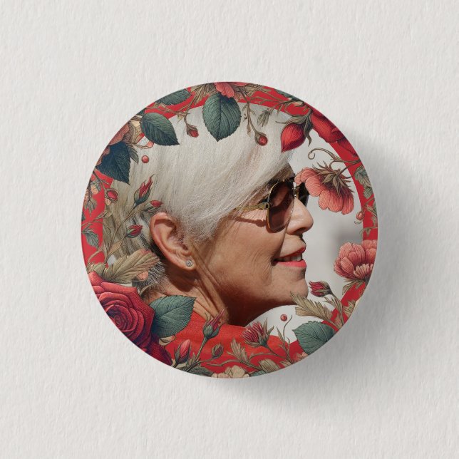 Macaron Rond 2,50 Cm Red Roses PHOTO Memorial Keepsaké Sentimental (Devant)