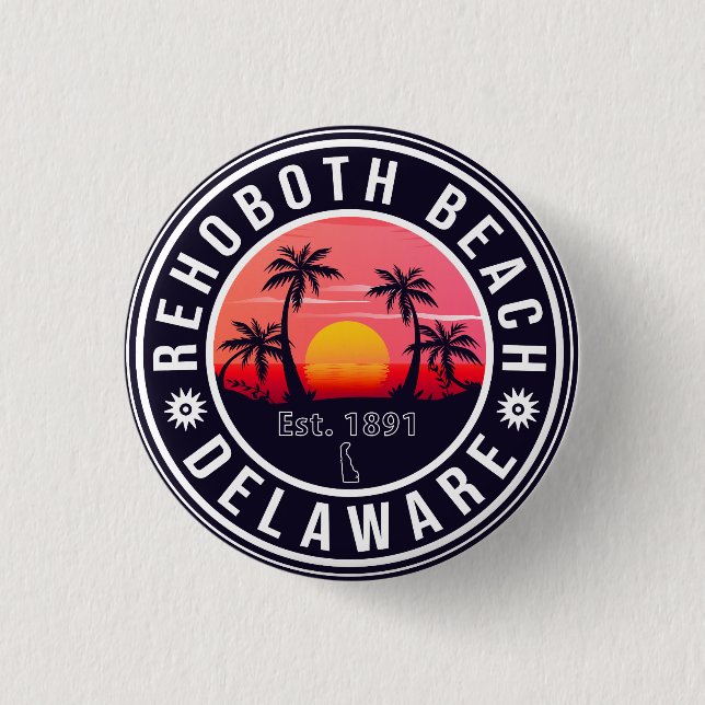 Macaron Rond 2,50 Cm Rehoboth Beach Delaware Retro Sunset Souvenirs (Devant)
