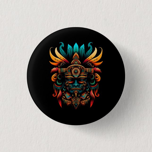 Macaron Rond 2,50 Cm Religion Aztèque Dieu Tlaloc Mythologie maya Deity (Devant)