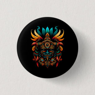Macaron Rond 2,50 Cm Religion Aztèque Dieu Tlaloc Mythologie maya Deity