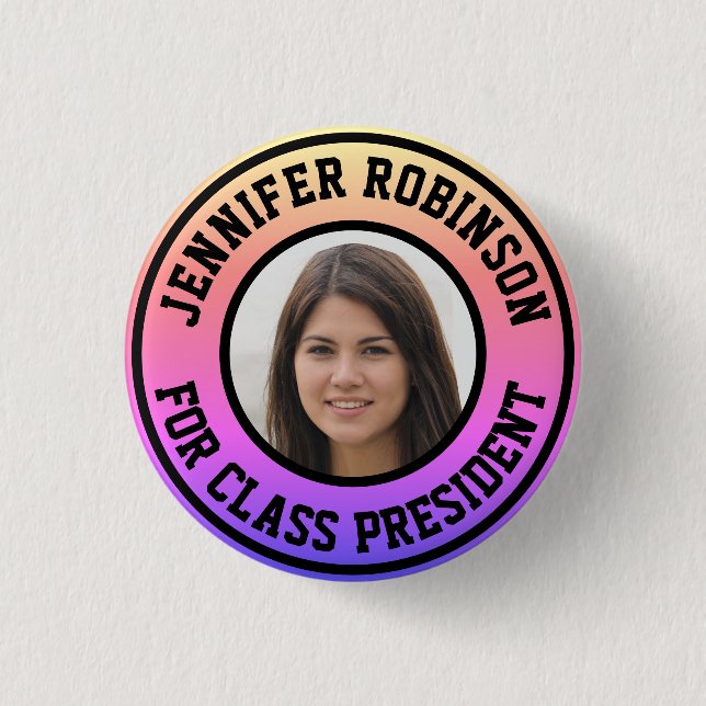 Macaron Rond 2,50 Cm Remplacer la photo | Bouton Président de classe (Devant)