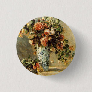 Macaron Rond 2,50 Cm Renoir Roses et Jasmin dans un vase Delft