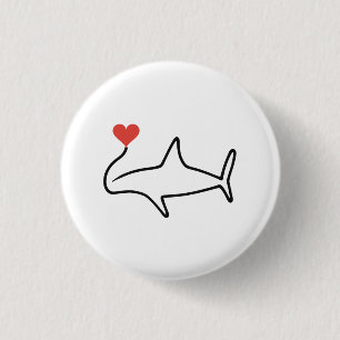 Macaron Rond 2,50 Cm Requin minimaliste en ligne continue avec cœur rou
