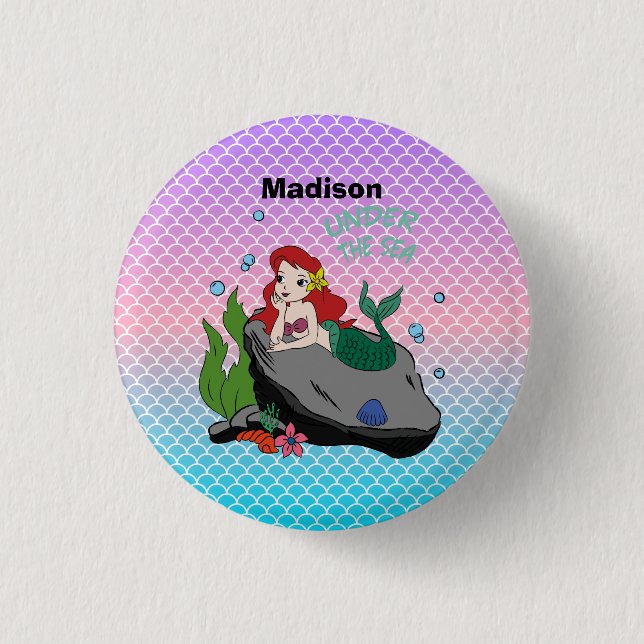 Macaron Rond 2,50 Cm Retour à l'école avec sirènes et mer (Devant)