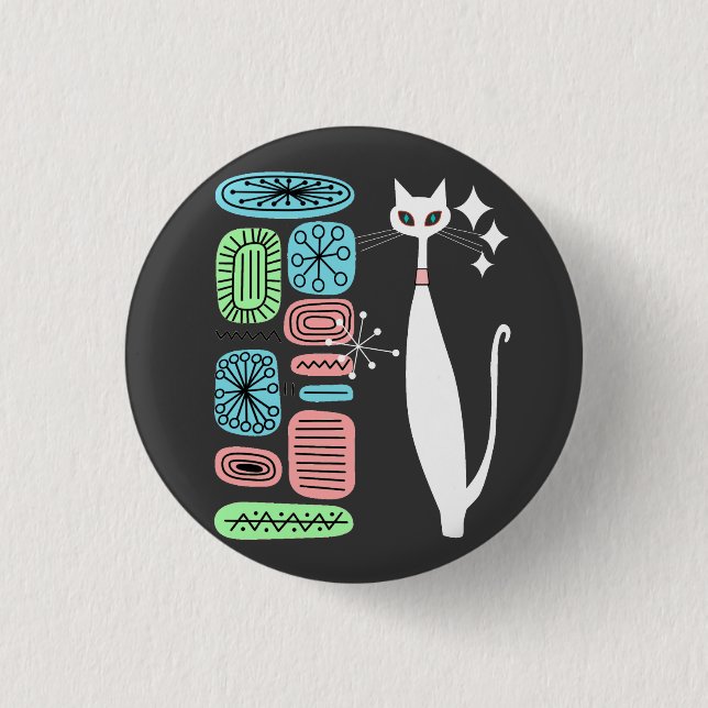 Macaron Rond 2,50 Cm Retro Atomique Moyen Siècle moderne Cool Chat (Devant)