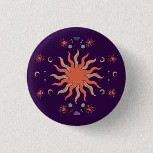 Macaron Rond 2,50 Cm Retro Boho Coral and Purple Sun and Moon